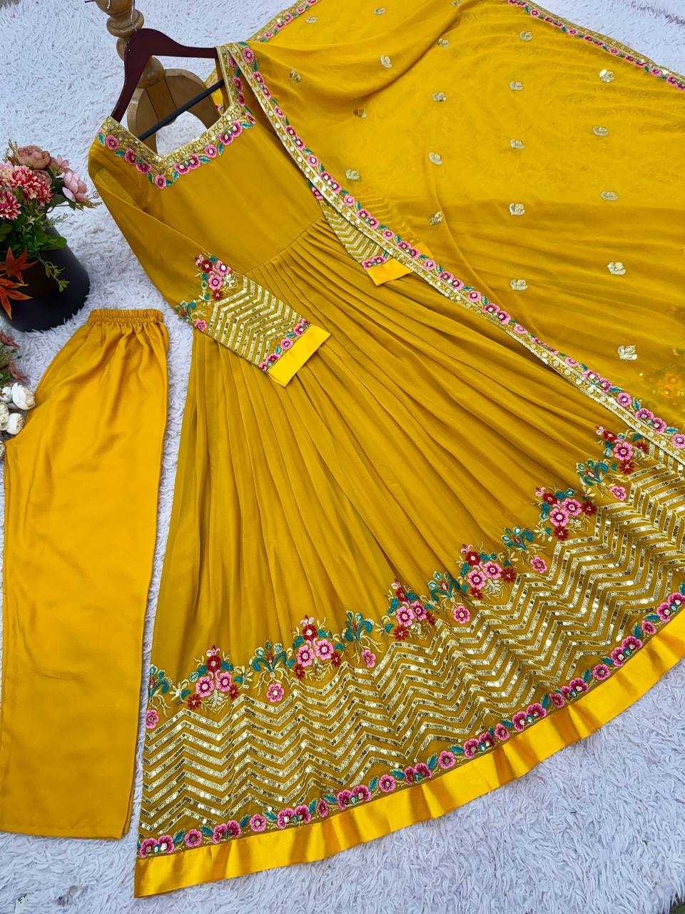 Ynf Georgette KESH499 5010 Gowns Wholesale Embroidery Gowns Long Gowns Georgette Gown Manufacturer