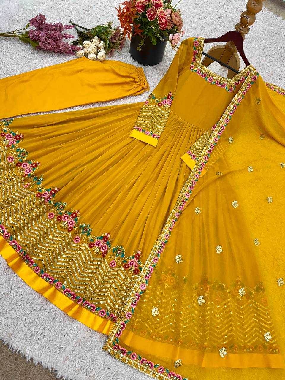 Ynf Georgette KESH499 5010 Gowns Wholesale Embroidery Gowns Long Gowns Georgette Gown Manufacturer