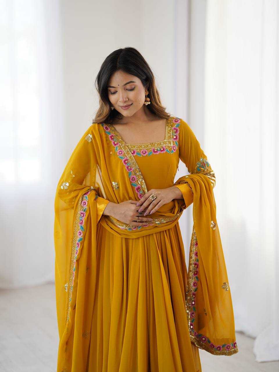 Ynf Georgette KESH499 5010 Gowns Wholesale Embroidery Gowns Long Gowns Georgette Gown Manufacturer