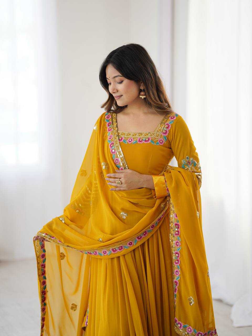 Ynf Georgette KESH499 5010 Gowns Wholesale Embroidery Gowns Long Gowns Georgette Gown Manufacturer