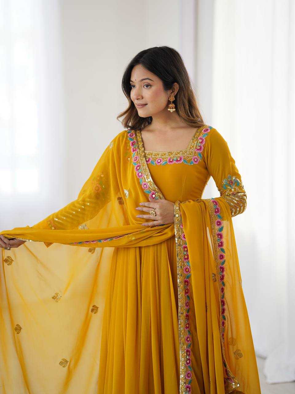 Ynf Georgette KESH499 5010 Gowns Wholesale Embroidery Gowns Long Gowns Georgette Gown Manufacturer