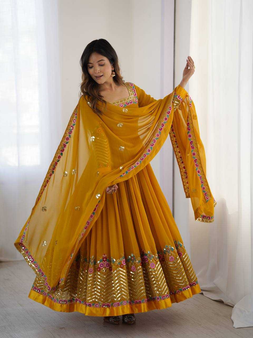 Ynf Georgette KESH499 5010 Gowns Wholesale Embroidery Gowns Long Gowns Georgette Gown Manufacturer
