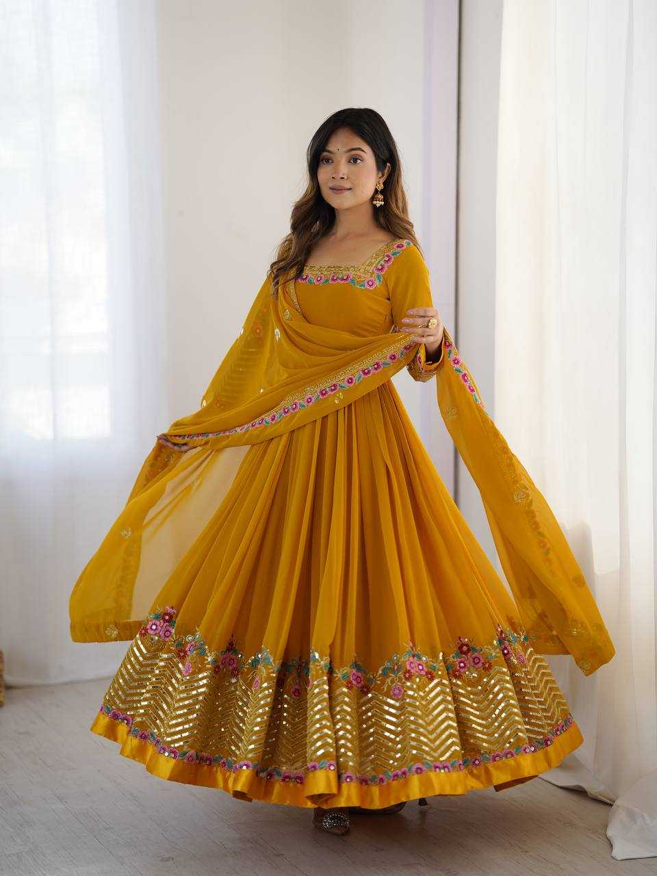 Ynf Georgette KESH499 5010 Gowns Wholesale Embroidery Gowns Long Gowns Georgette Gown Manufacturer
