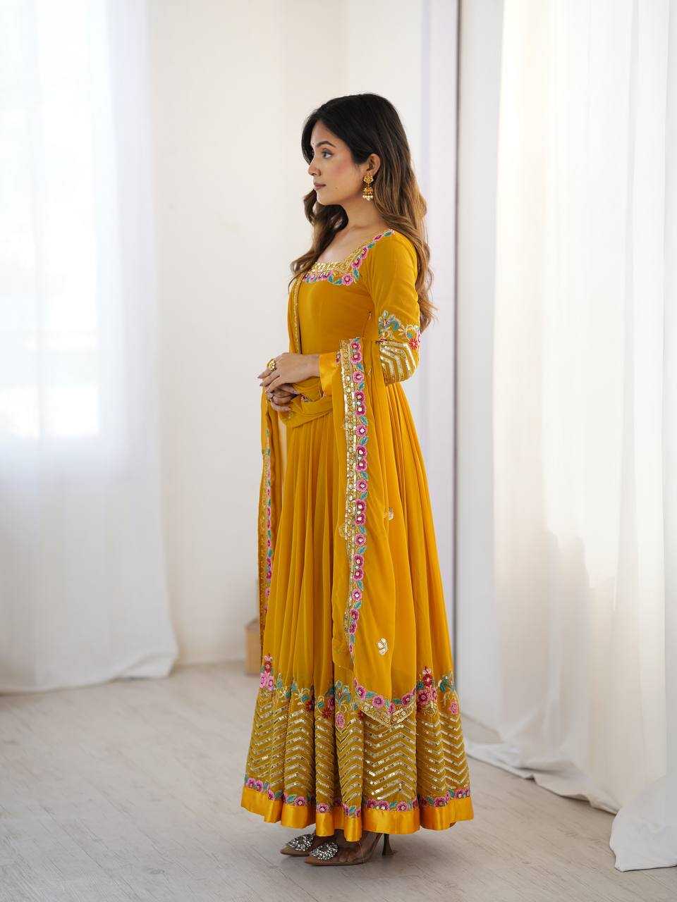Ynf Georgette KESH499 5010 Gowns Wholesale Embroidery Gowns Long Gowns Georgette Gown Manufacturer