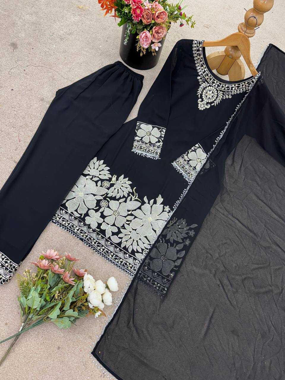 Ynf Georgette KESH499 519 Suits & Dresses Wholesale Embroidery Suits Georgette Suit Black Salwar Suit Manufacturer