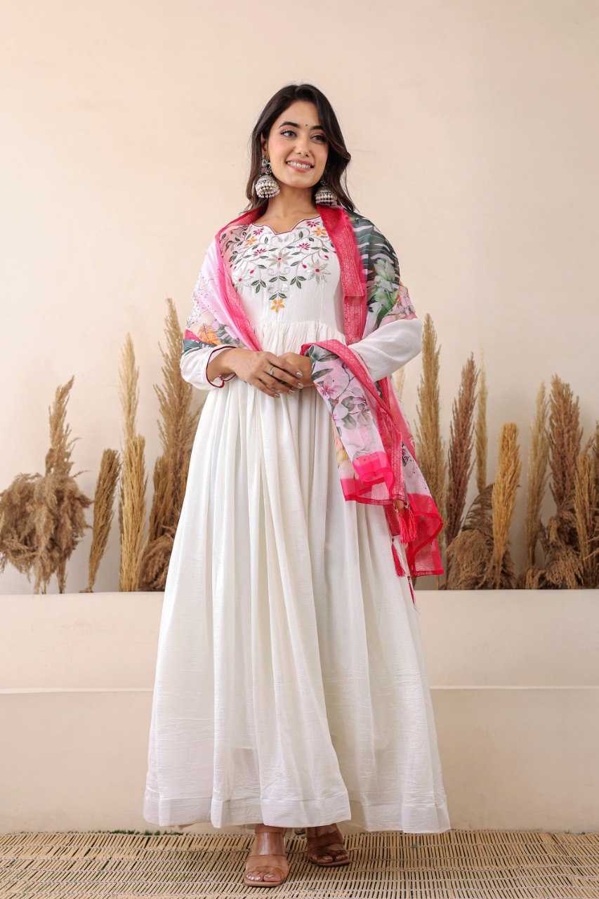 Ynf Georgette KESH507 LAILA Gowns Wholesale Anarkali Gown Long Gowns White Gown Manufacturer
