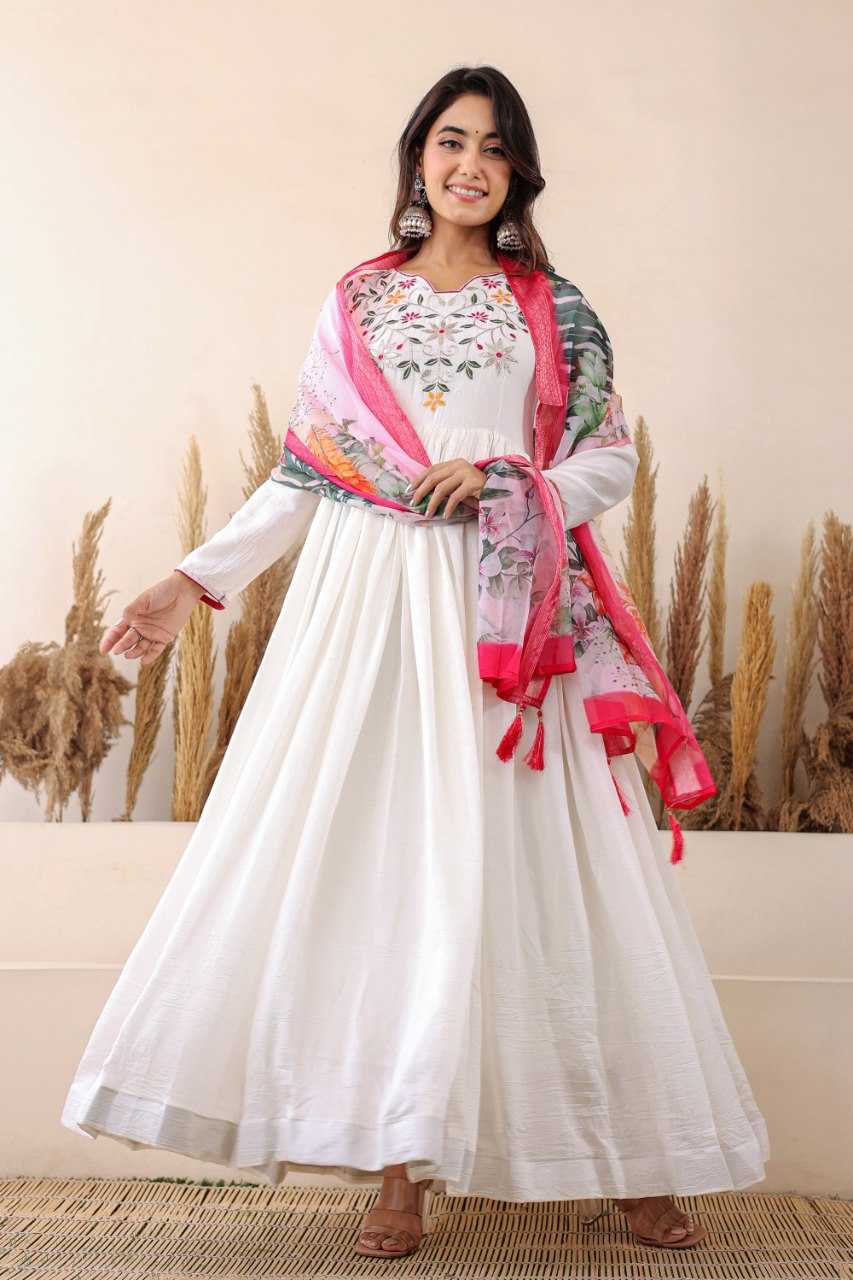 Ynf Georgette KESH507 LAILA Gowns Wholesale Anarkali Gown Long Gowns White Gown Manufacturer