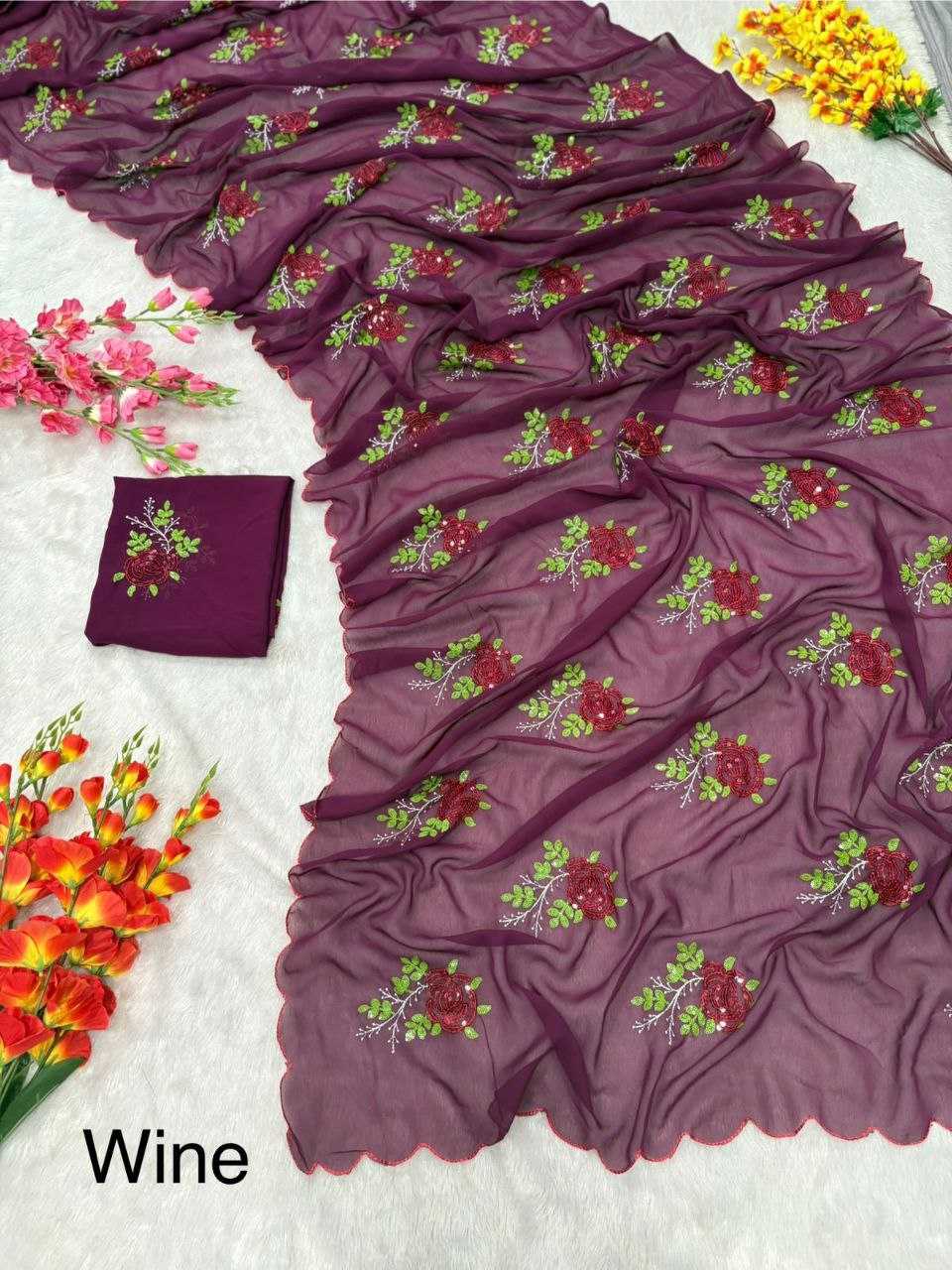 Ynf Georgette KESH508 69 Sarees Wholesale Georgette Sarees Sequins Work Saree Cutwork Saree Manufacturer
