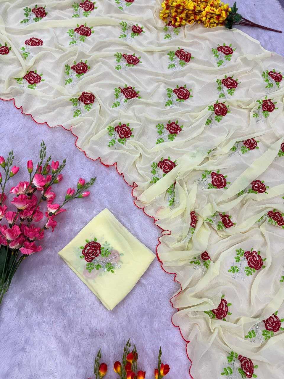 Ynf Georgette KESH508 69 Sarees Wholesale Georgette Sarees Sequins Work Saree Cutwork Saree Manufacturer