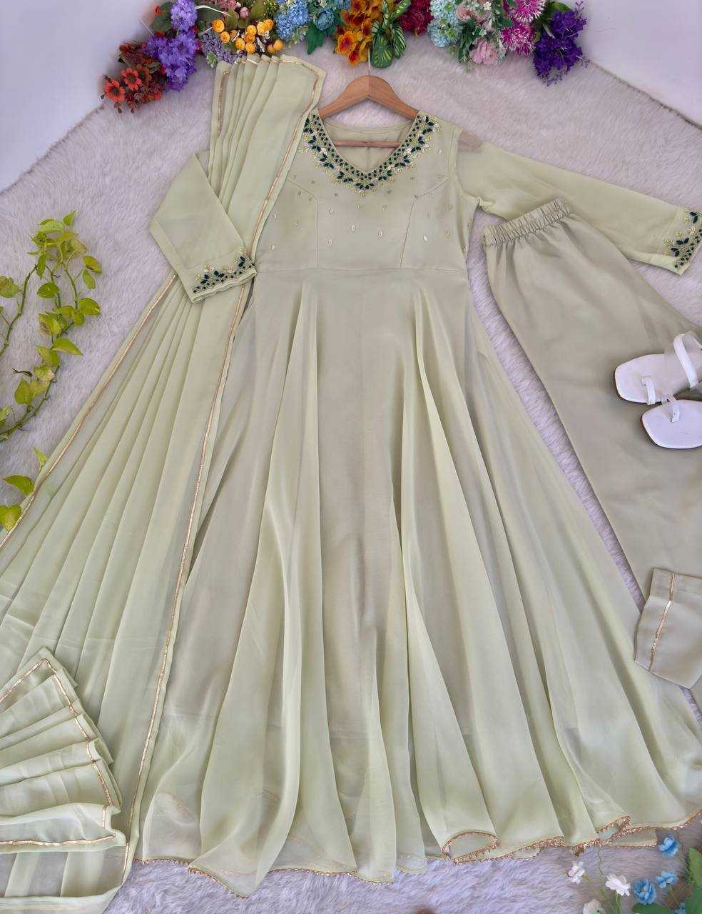 Ynf Georgette KESH513 468 Gowns Wholesale Embroidery Gowns Georgette Gown Full Sleeve Gowns Manufacturer