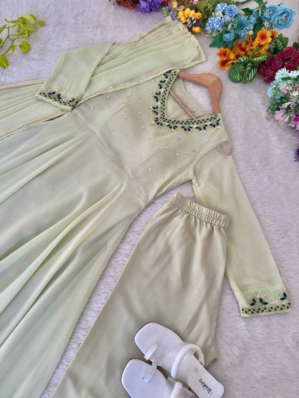 Ynf Georgette KESH513 468 Gowns Wholesale Embroidery Gowns Georgette Gown Full Sleeve Gowns Manufacturer