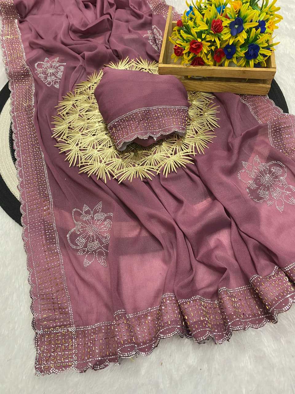 Ynf Georgette KESH514 STAR Sarees Wedding Collections Festive Collections Wholesale Georgette Sarees Swarovski Sarees Sarees With Blouse Manufacturer