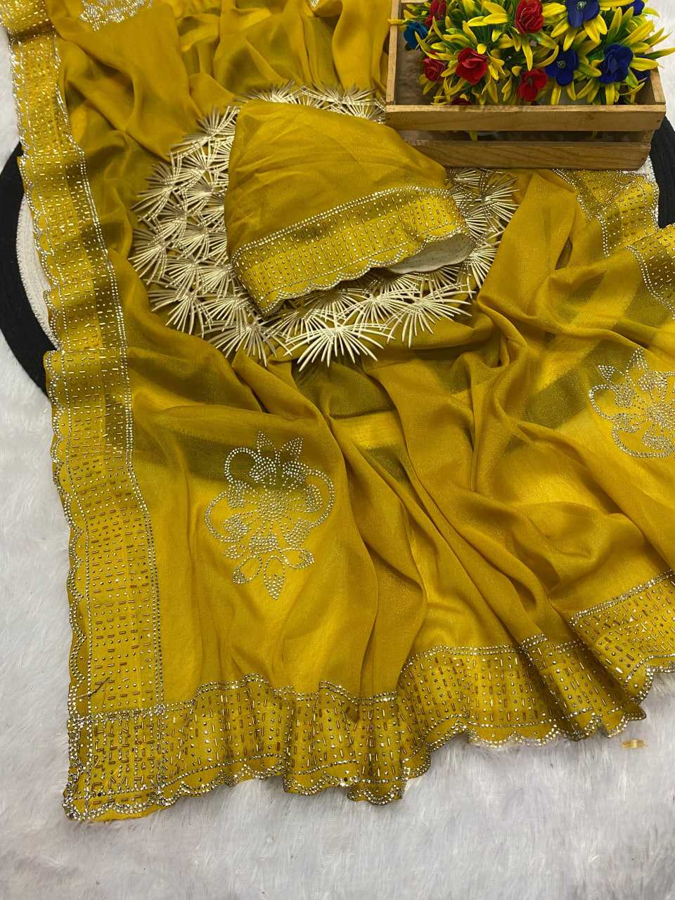 Ynf Georgette KESH514 STAR Sarees Wedding Collections Festive Collections Wholesale Georgette Sarees Swarovski Sarees Sarees With Blouse Manufacturer