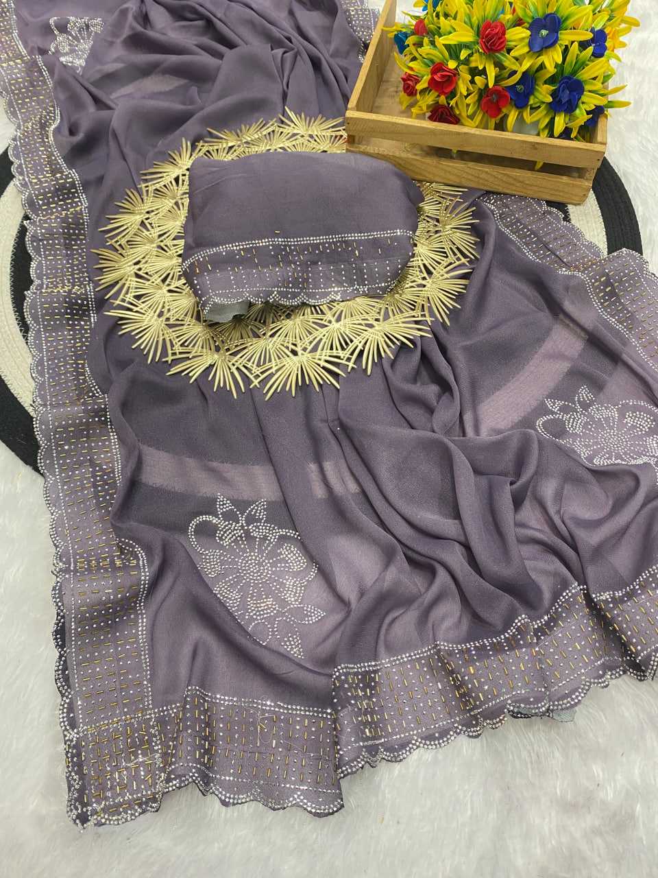 Ynf Georgette KESH514 STAR Sarees Wedding Collections Festive Collections Wholesale Georgette Sarees Swarovski Sarees Sarees With Blouse Manufacturer