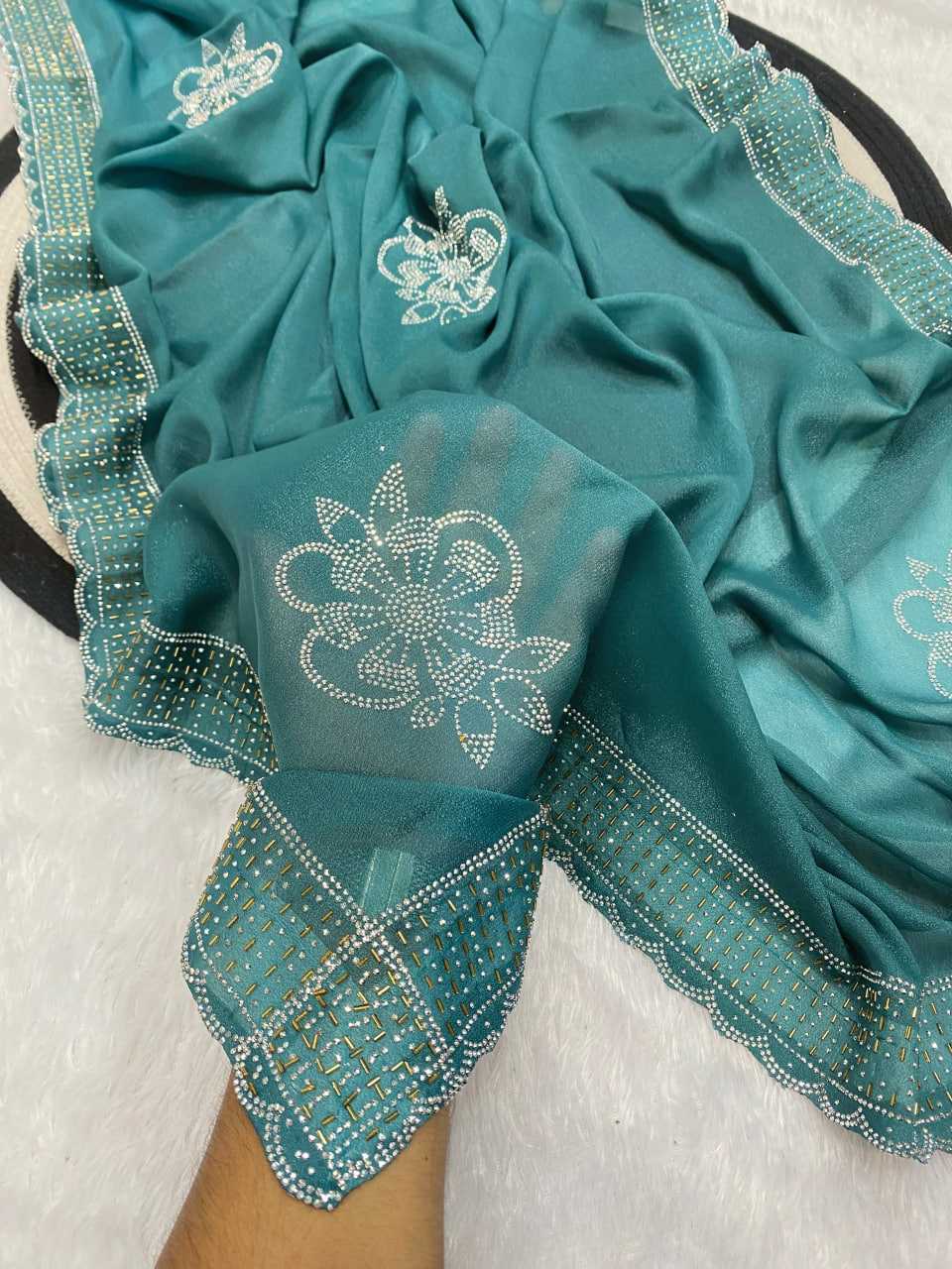 Ynf Georgette KESH514 STAR Sarees Wedding Collections Festive Collections Wholesale Georgette Sarees Swarovski Sarees Sarees With Blouse Manufacturer