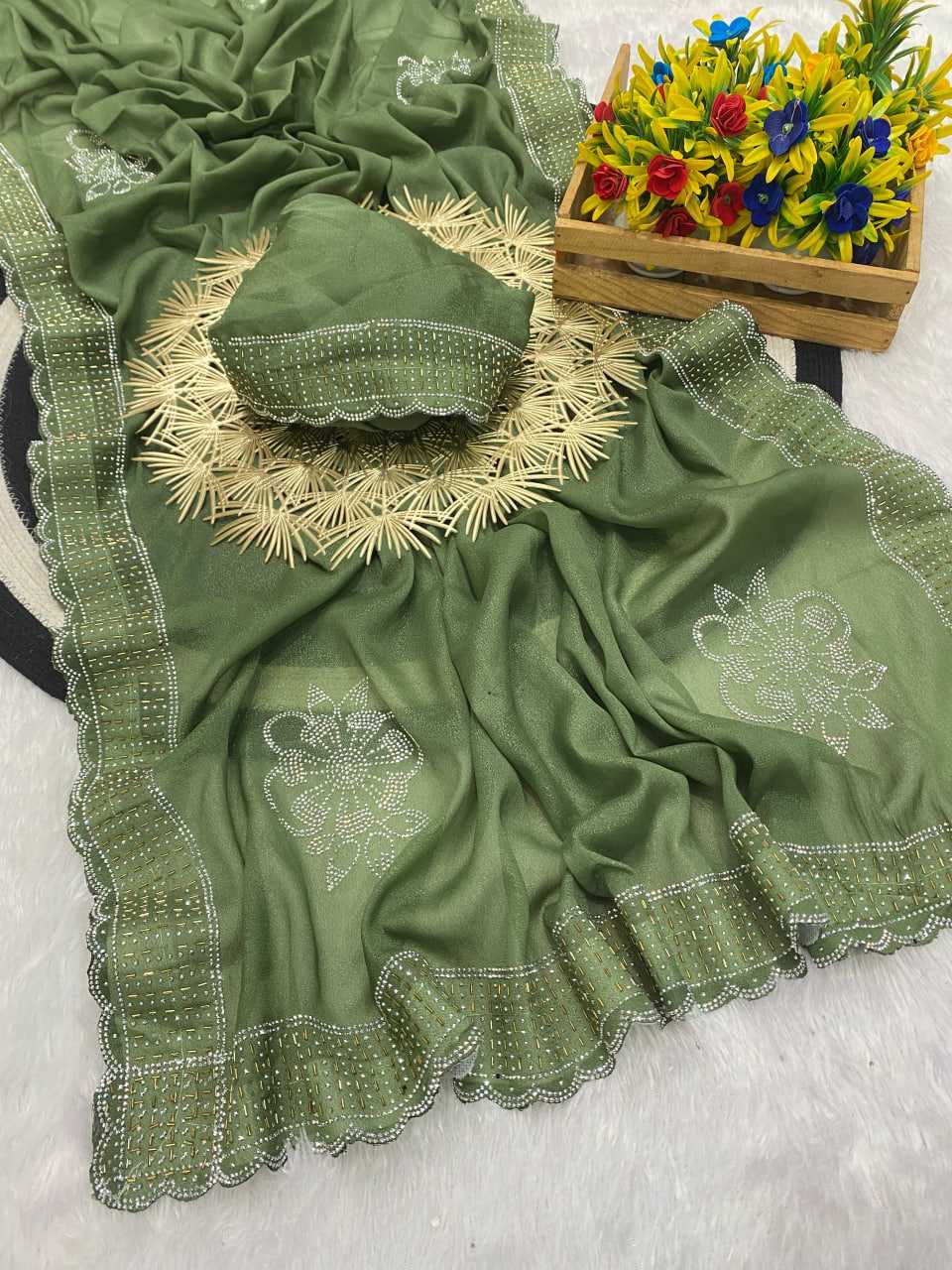 Ynf Georgette KESH514 STAR Sarees Wedding Collections Festive Collections Wholesale Georgette Sarees Swarovski Sarees Sarees With Blouse Manufacturer