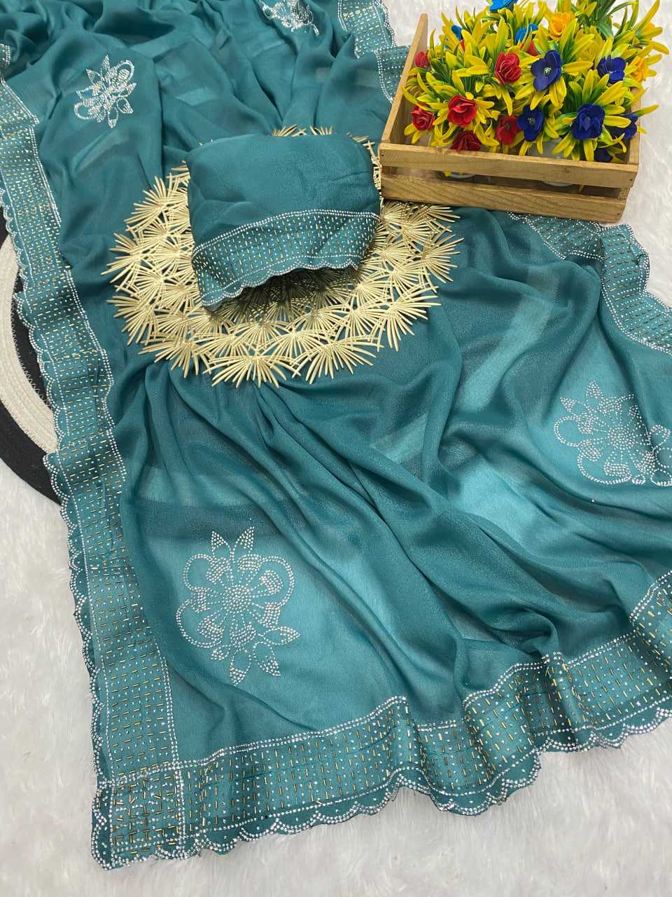 Ynf Georgette KESH514 STAR Sarees Wedding Collections Festive Collections Wholesale Georgette Sarees Swarovski Sarees Sarees With Blouse Manufacturer
