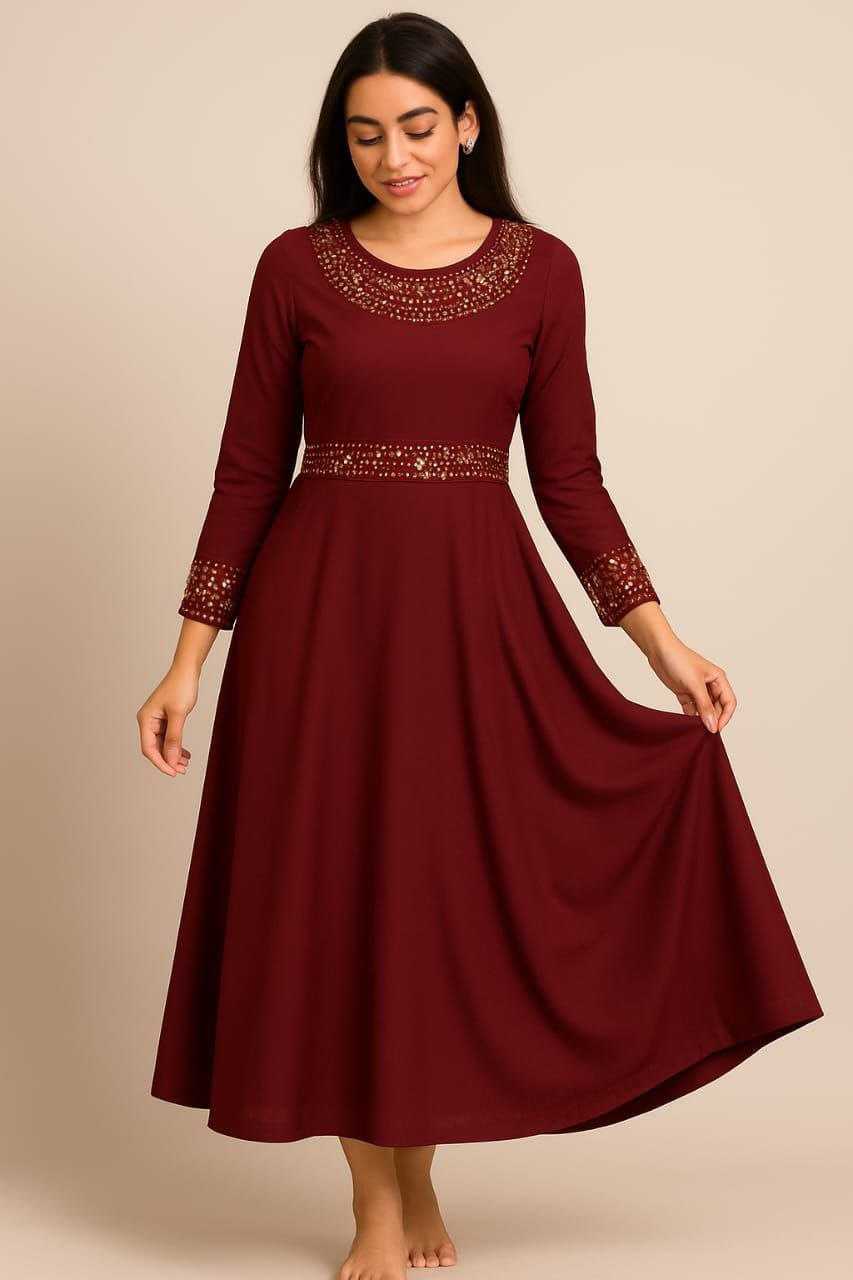 Ynf Georgette KESH517 A3 Gowns Western Wears Festive Collections Wholesale Georgette Gown Full Sleeve Gowns Gown With Belt Manufacturer