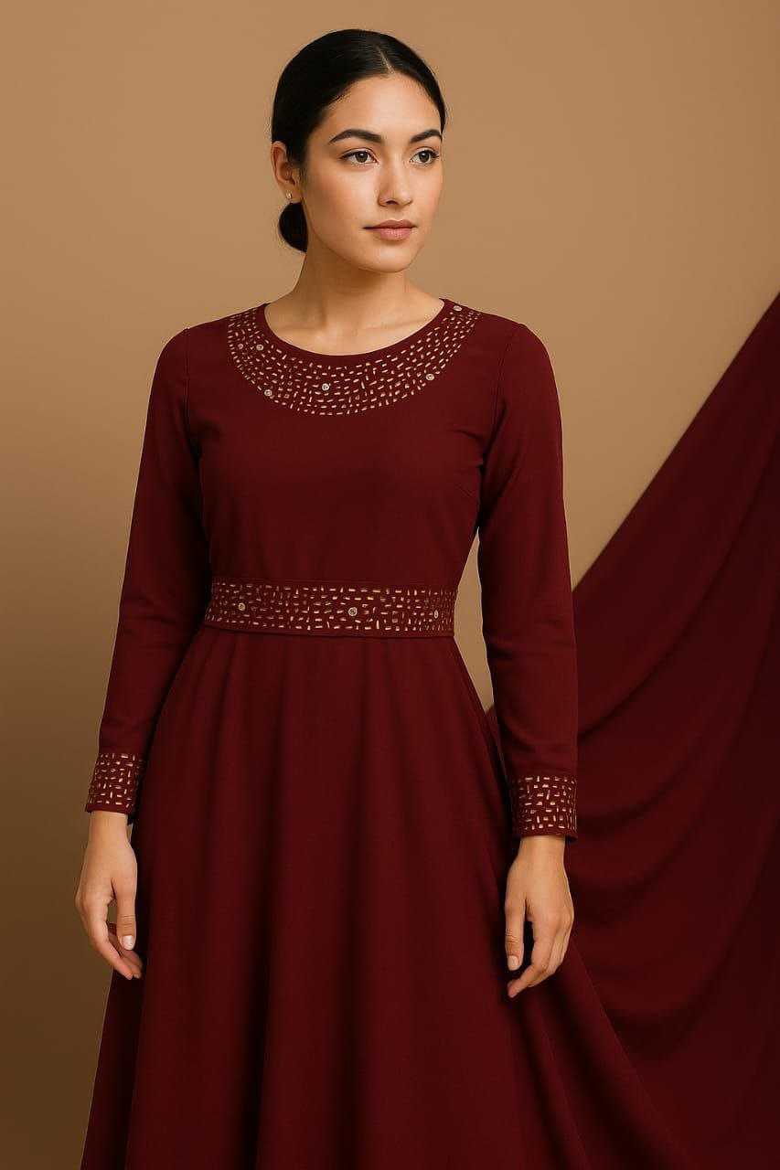 Ynf Georgette KESH517 A3 Gowns Western Wears Festive Collections Wholesale Georgette Gown Full Sleeve Gowns Gown With Belt Manufacturer