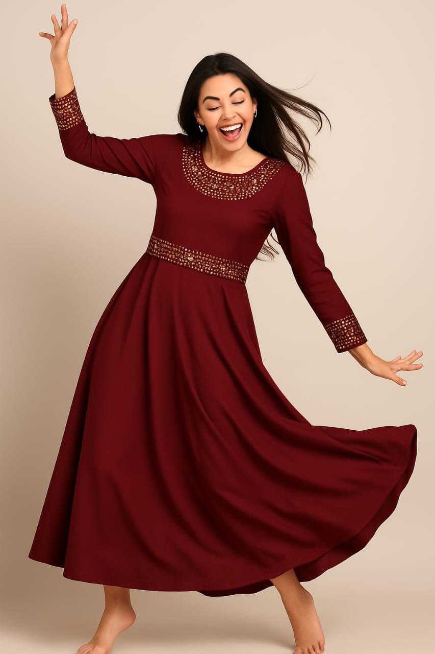 Ynf Georgette KESH517 A3 Gowns Western Wears Festive Collections Wholesale Georgette Gown Full Sleeve Gowns Gown With Belt Manufacturer