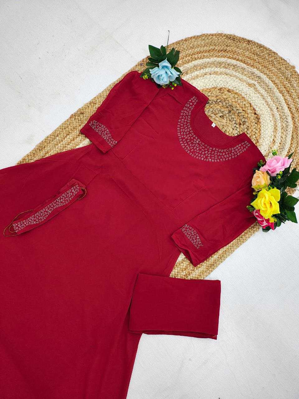 Ynf Georgette KESH517 A3 Gowns Western Wears Festive Collections Wholesale Georgette Gown Full Sleeve Gowns Gown With Belt Manufacturer