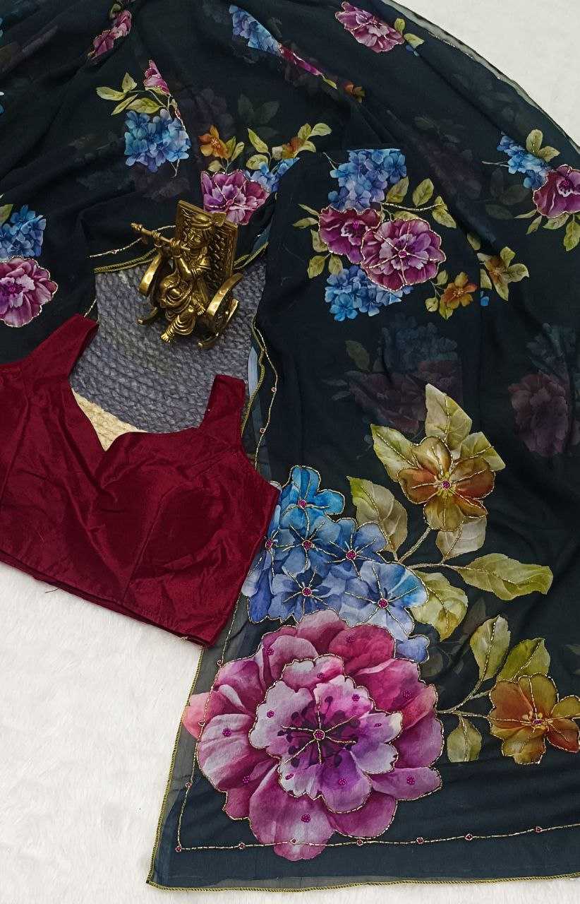 Ynf Georgette KESH518 4319 Sarees Wholesale Printed Sarees Georgette Sarees Hand Work Sarees Manufacturer