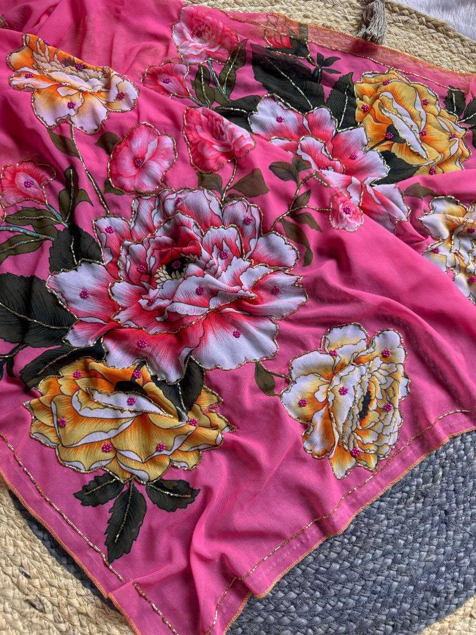 Ynf Georgette KESH518 4321 Sarees Wholesale Georgette Sarees Hand Work Sarees Printed Georgette Saree Manufacturer