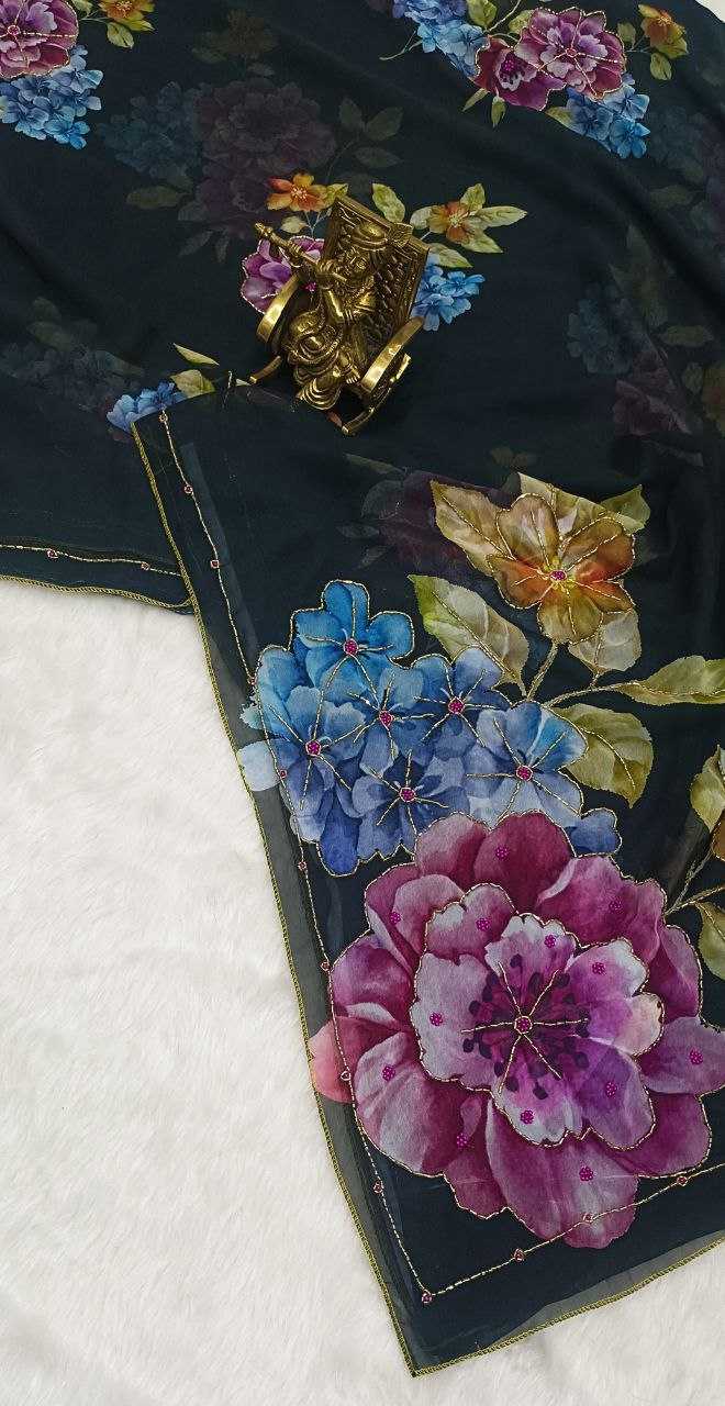 Ynf Georgette KESH518 4324 Sarees Wholesale Georgette Sarees Hand Work Sarees Printed Georgette Saree Manufacturer