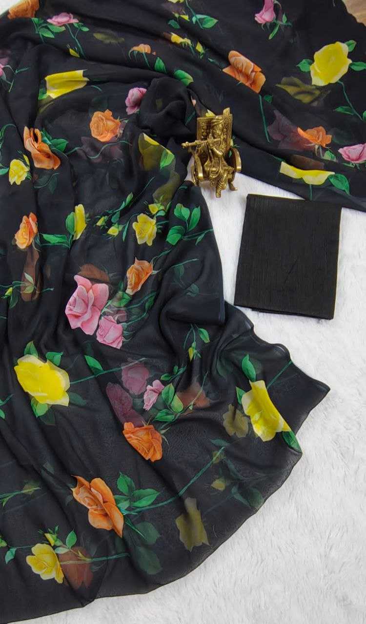 Ynf Georgette KESH518 4374 Sarees Wholesale Printed Sarees Georgette Sarees Black Sarees Manufacturer