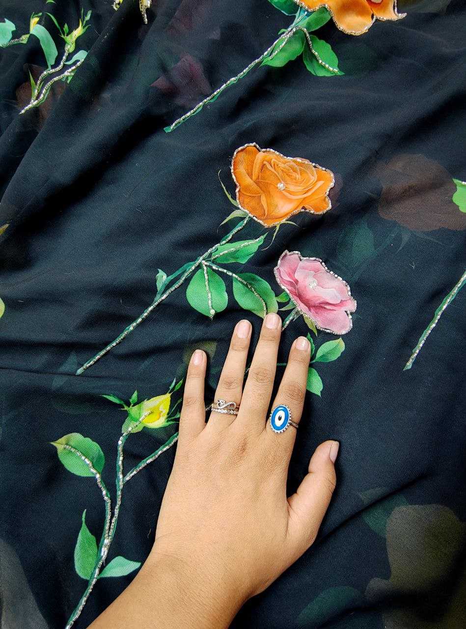 Ynf Georgette KESH518 4393 Sarees Wedding Collections Festive Collections Wholesale Printed Sarees Georgette Sarees Hand Work Sarees Manufacturer