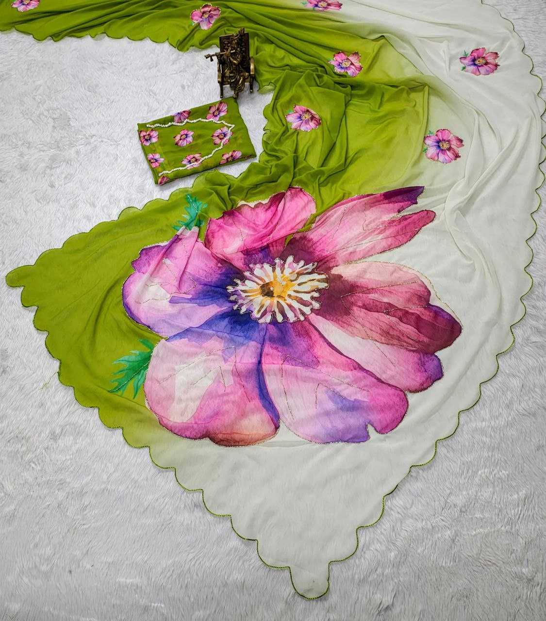 Ynf Georgette KESH518 4406 Sarees Wholesale Printed Sarees Georgette Sarees Hand Work Sarees Manufacturer