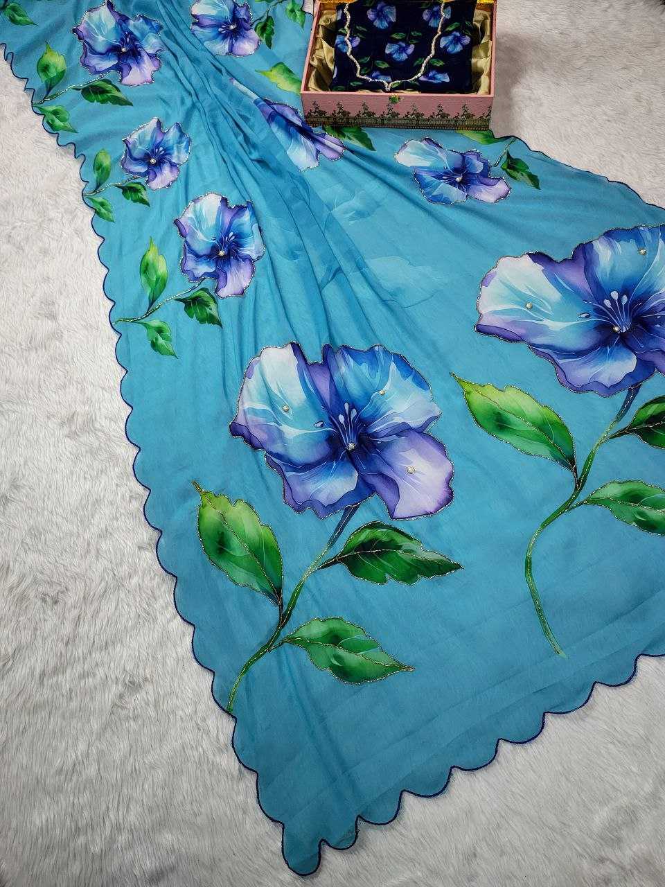 Ynf Georgette KESH518 4406 Sarees Wholesale Printed Sarees Georgette Sarees Hand Work Sarees Manufacturer