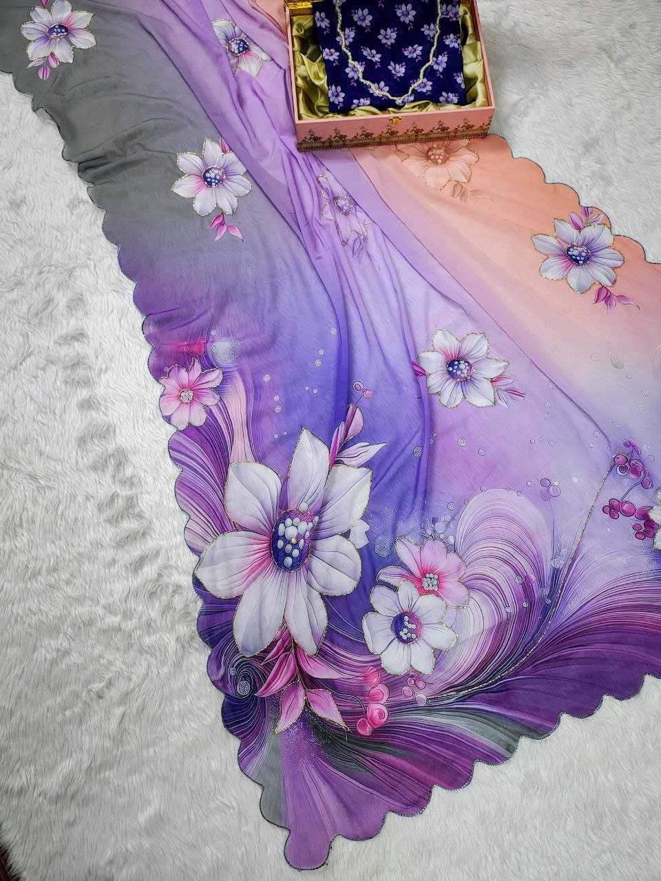 Ynf Georgette KESH518 4406 Sarees Wholesale Printed Sarees Georgette Sarees Hand Work Sarees Manufacturer