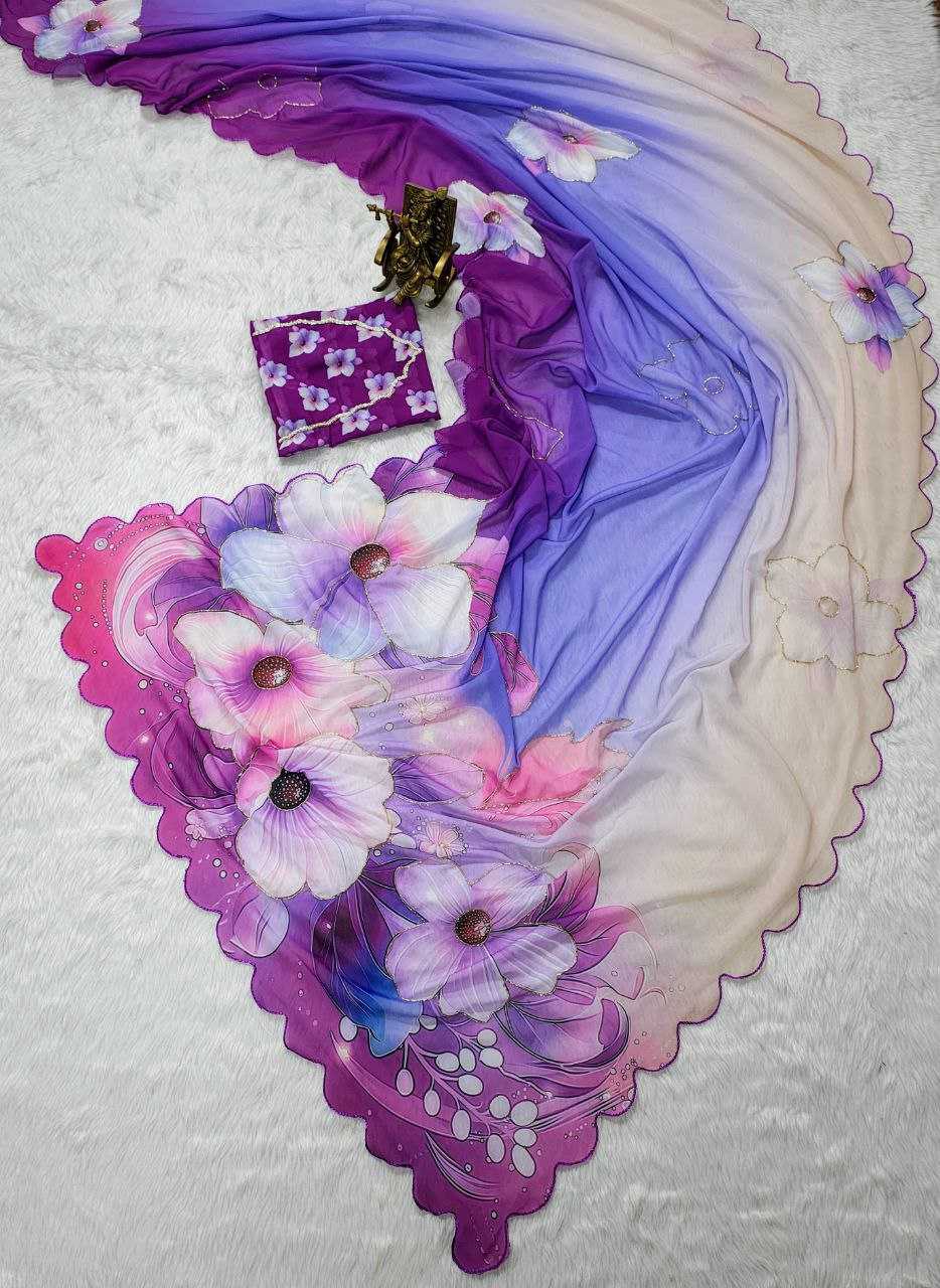Ynf Georgette KESH518 4406 Sarees Wholesale Printed Sarees Georgette Sarees Hand Work Sarees Manufacturer