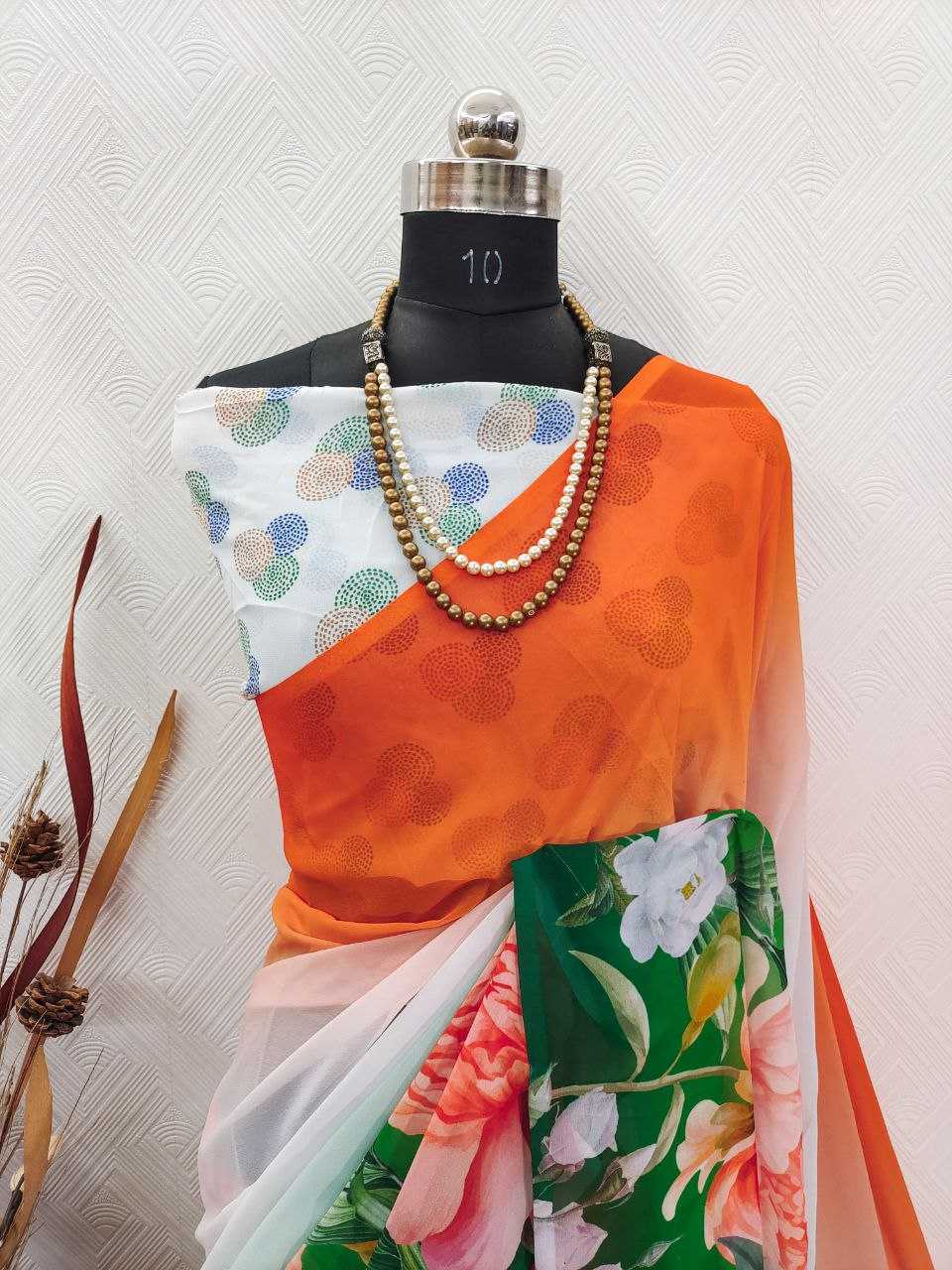 Ynf Georgette KESH518 4407 Sarees Wholesale Georgette Sarees White Sarees Printed Georgette Saree Manufacturer