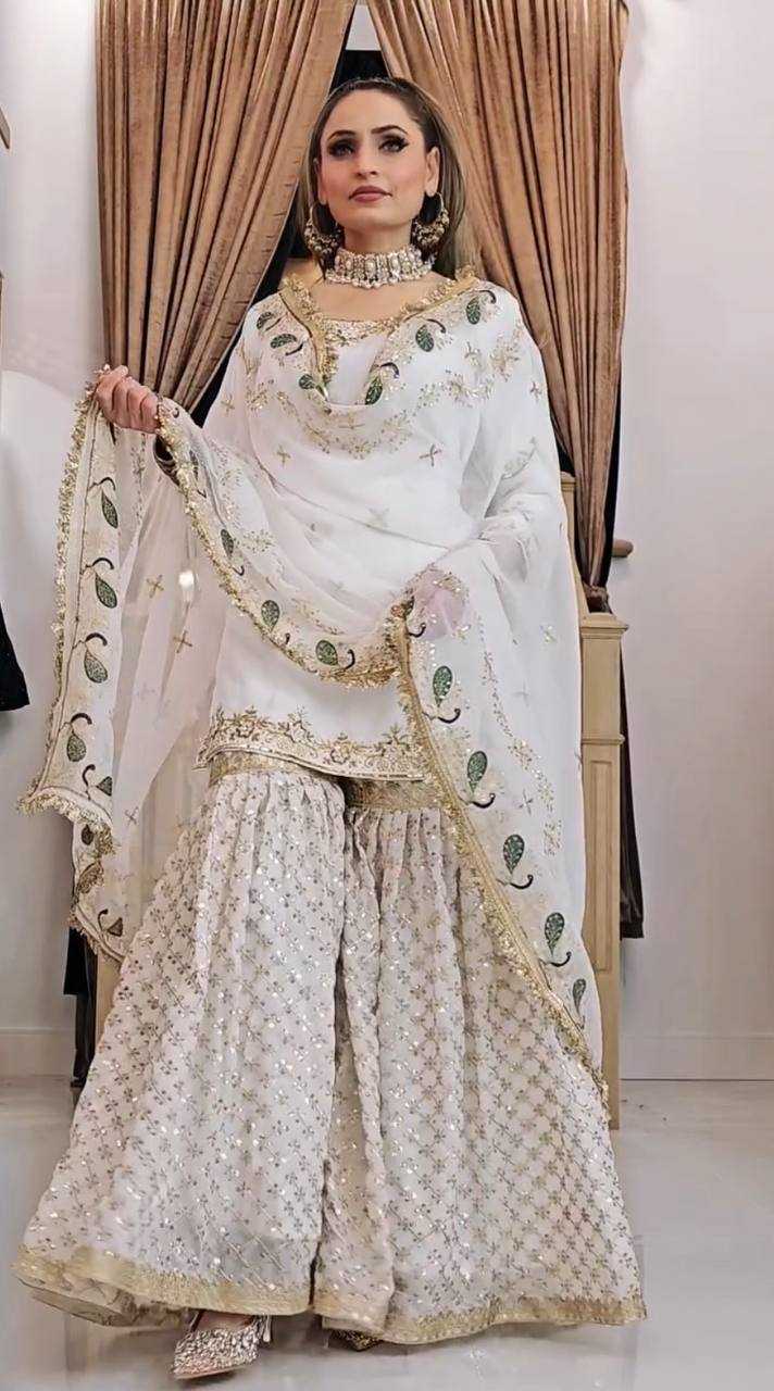 Ynf Georgette KESH523 070 Suits & Dresses Wholesale Sharara Salwar Suits Embroidery Suits White Salwar Suit Manufacturer
