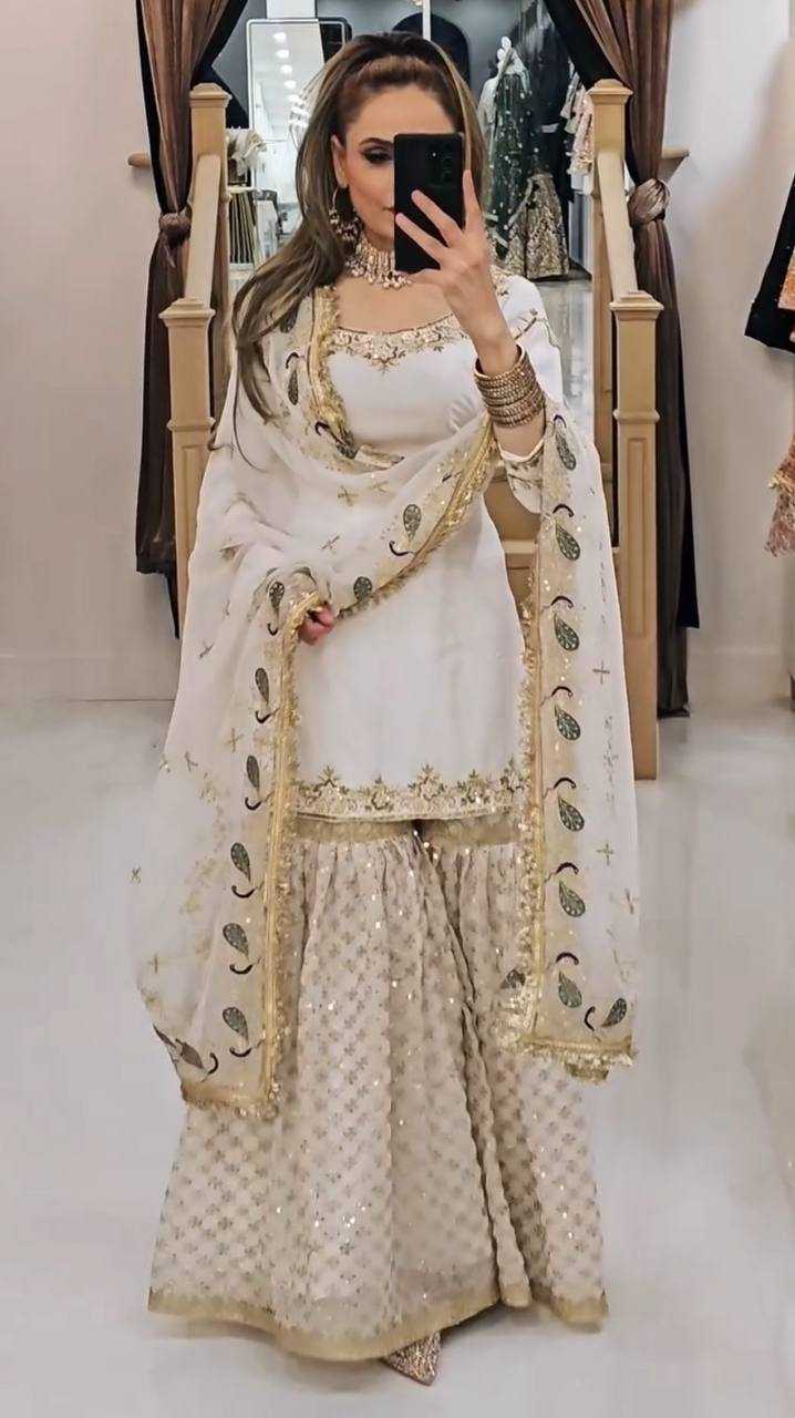 Ynf Georgette KESH523 070 Suits & Dresses Wholesale Sharara Salwar Suits Embroidery Suits White Salwar Suit Manufacturer