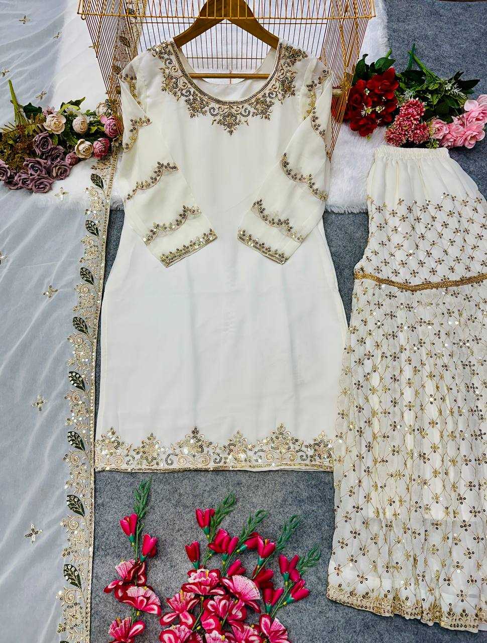 Ynf Georgette KESH523 070 Suits & Dresses Wholesale Sharara Salwar Suits Embroidery Suits White Salwar Suit Manufacturer