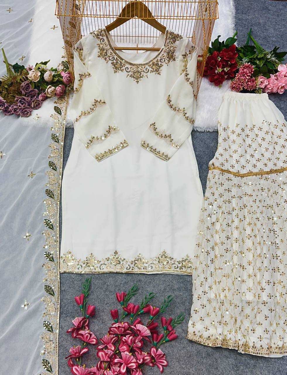 Ynf Georgette KESH523 070 Suits & Dresses Wholesale Sharara Salwar Suits Embroidery Suits White Salwar Suit Manufacturer