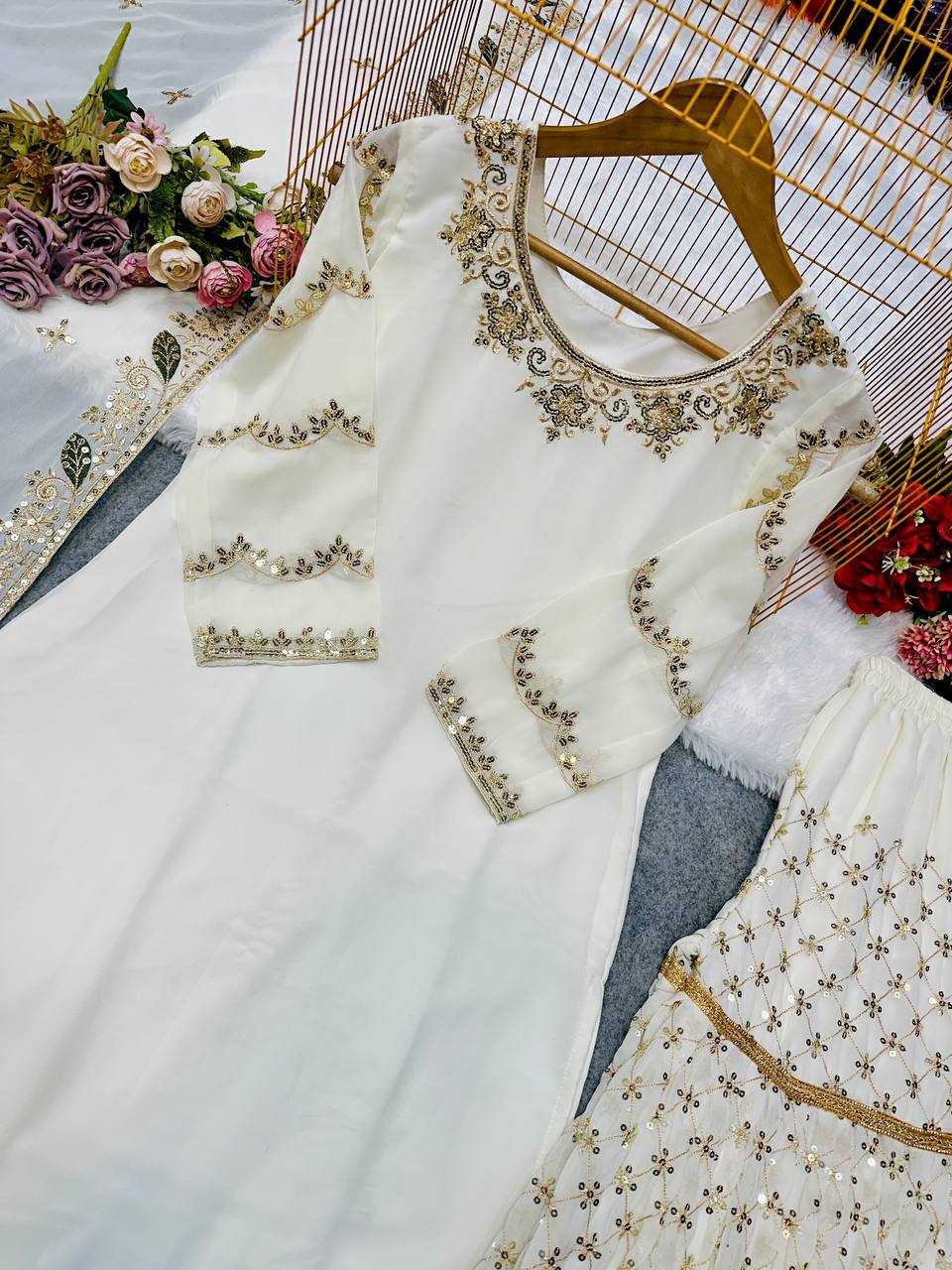 Ynf Georgette KESH523 070 Suits & Dresses Wholesale Sharara Salwar Suits Embroidery Suits White Salwar Suit Manufacturer