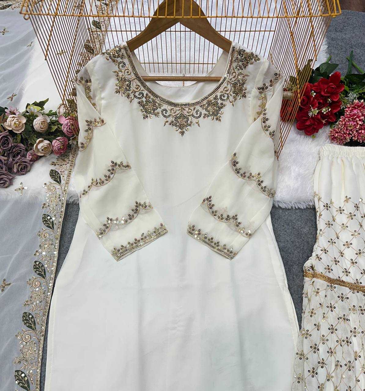 Ynf Georgette KESH523 070 Suits & Dresses Wholesale Sharara Salwar Suits Embroidery Suits White Salwar Suit Manufacturer