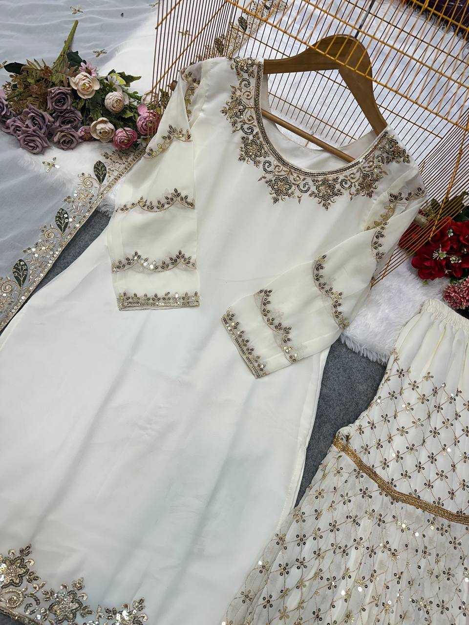 Ynf Georgette KESH523 070 Suits & Dresses Wholesale Sharara Salwar Suits Embroidery Suits White Salwar Suit Manufacturer