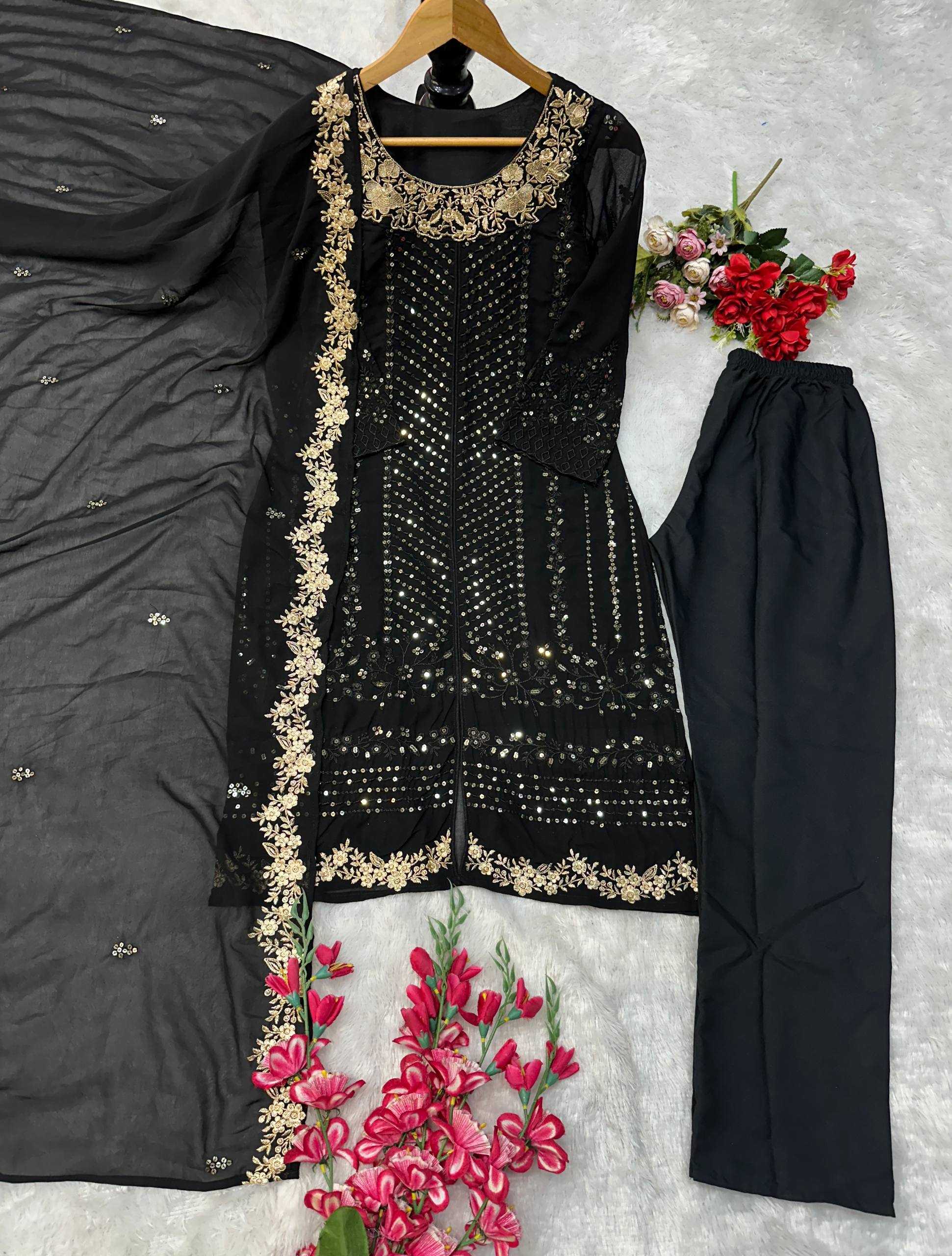 Ynf Georgette KESH523 073 Suits & Dresses Wholesale Embroidery Suits Georgette Suit Black Salwar Suit Manufacturer