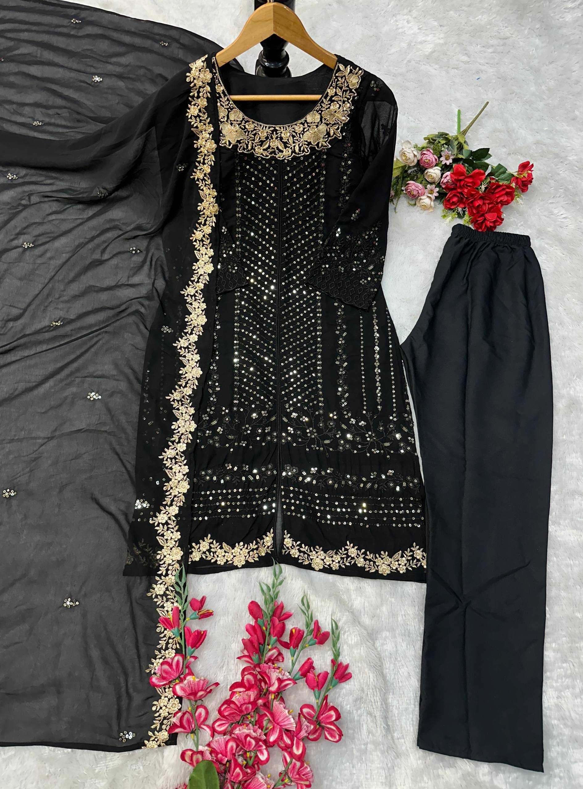 Ynf Georgette KESH523 073 Suits & Dresses Wholesale Embroidery Suits Georgette Suit Black Salwar Suit Manufacturer