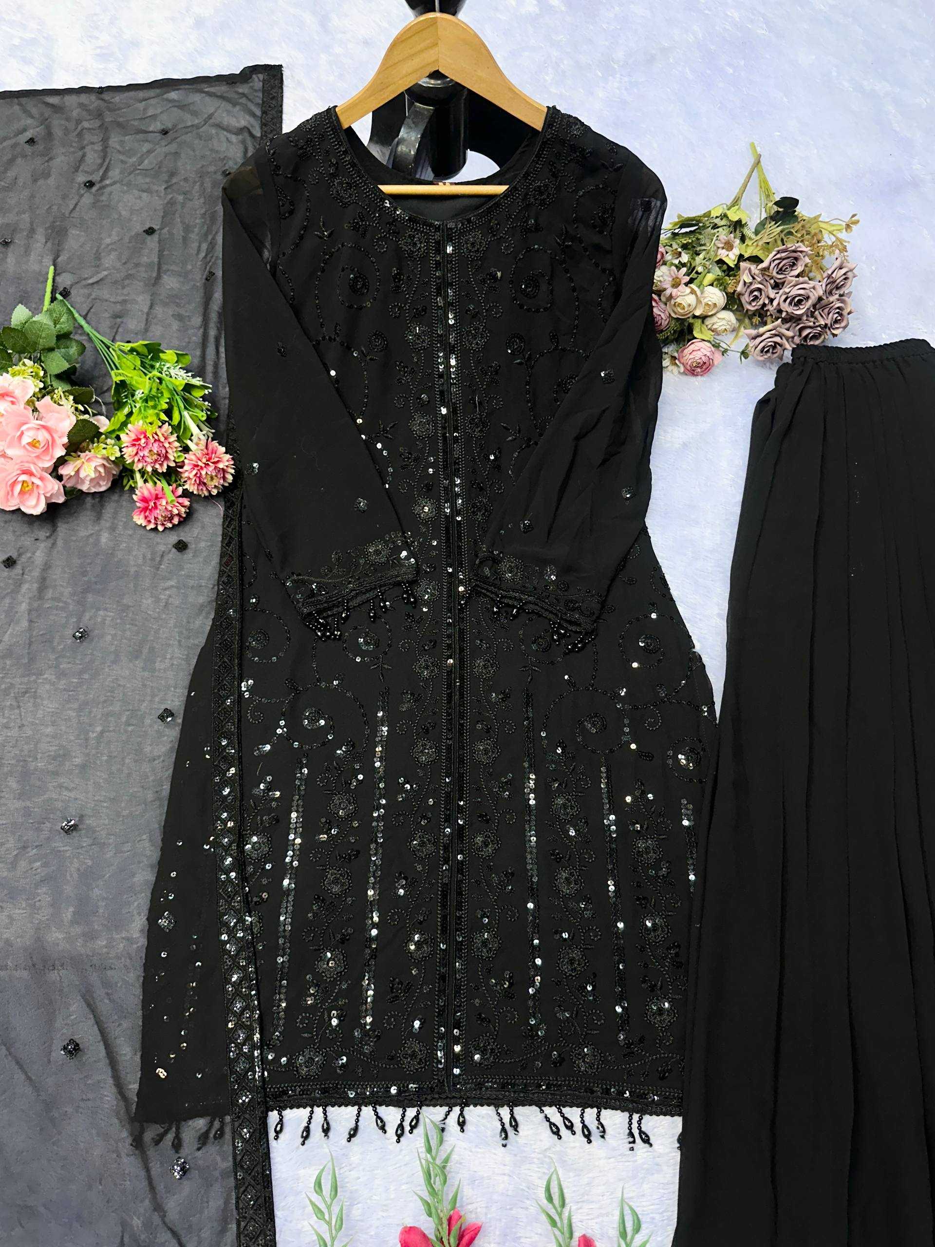 Ynf Georgette KESH523 075 Suits & Dresses Wholesale Embroidery Suits Georgette Suit Black Salwar Suit Manufacturer
