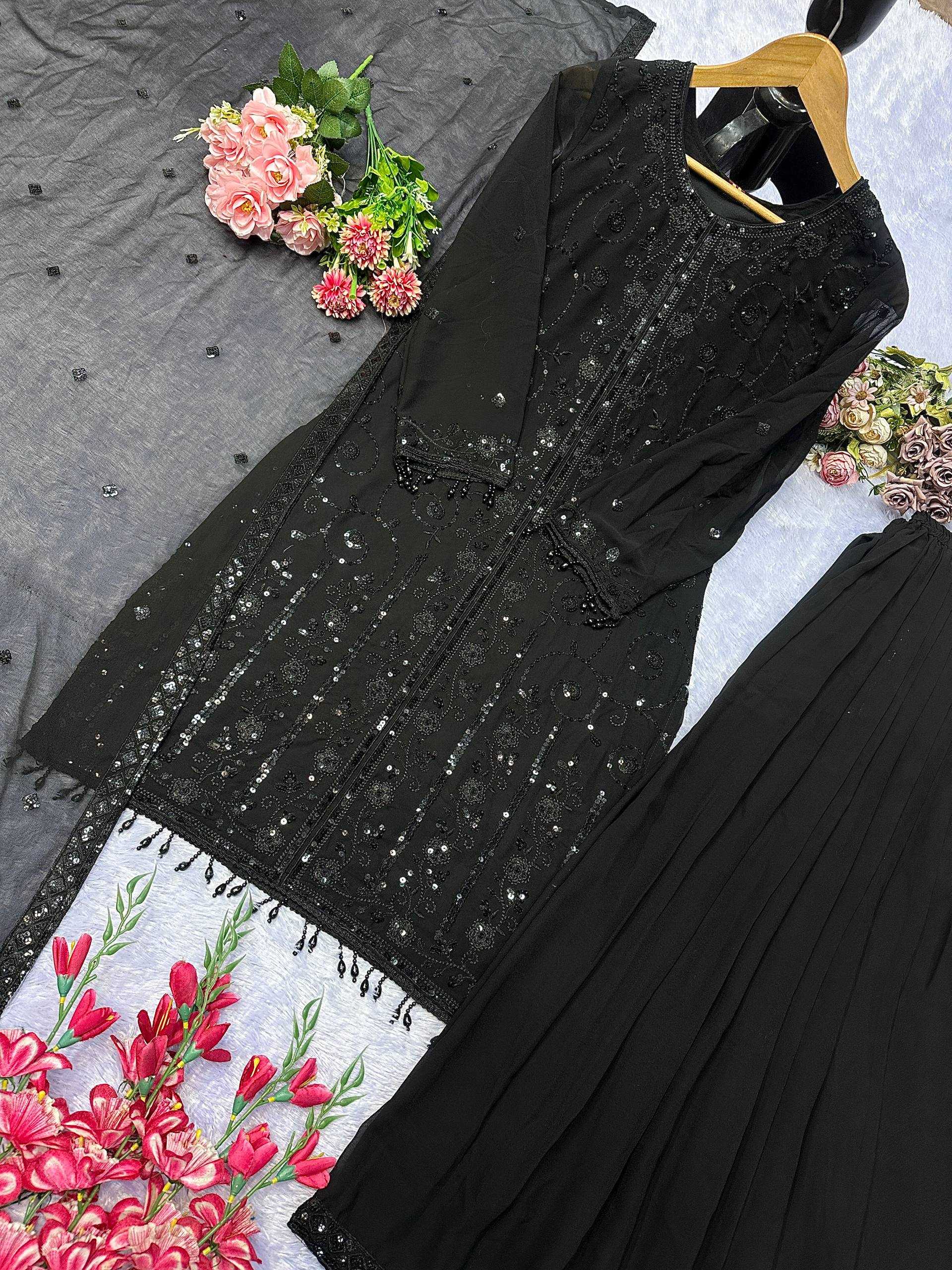 Ynf Georgette KESH523 075 Suits & Dresses Wholesale Embroidery Suits Georgette Suit Black Salwar Suit Manufacturer