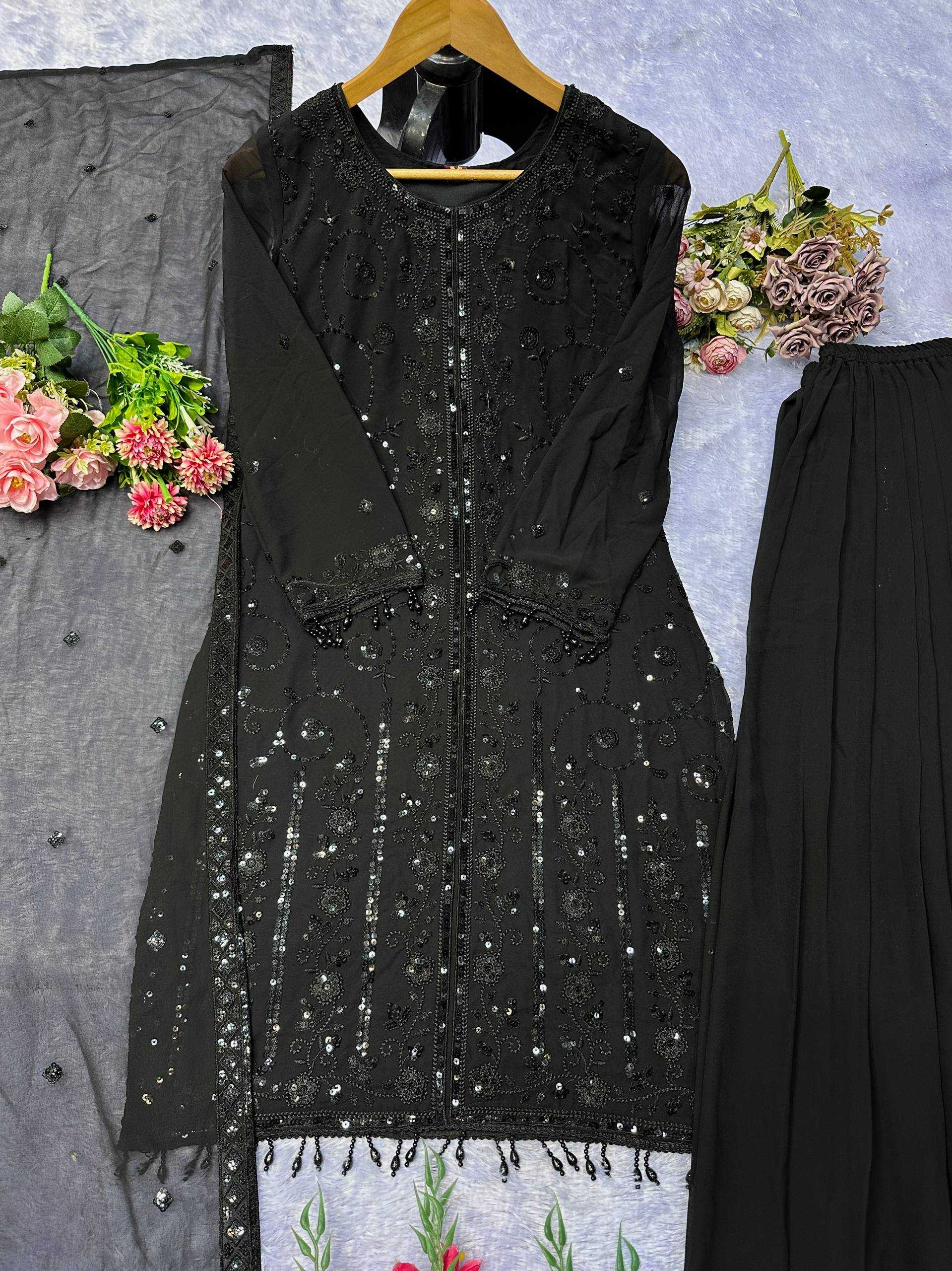 Ynf Georgette KESH523 075 Suits & Dresses Wholesale Embroidery Suits Georgette Suit Black Salwar Suit Manufacturer