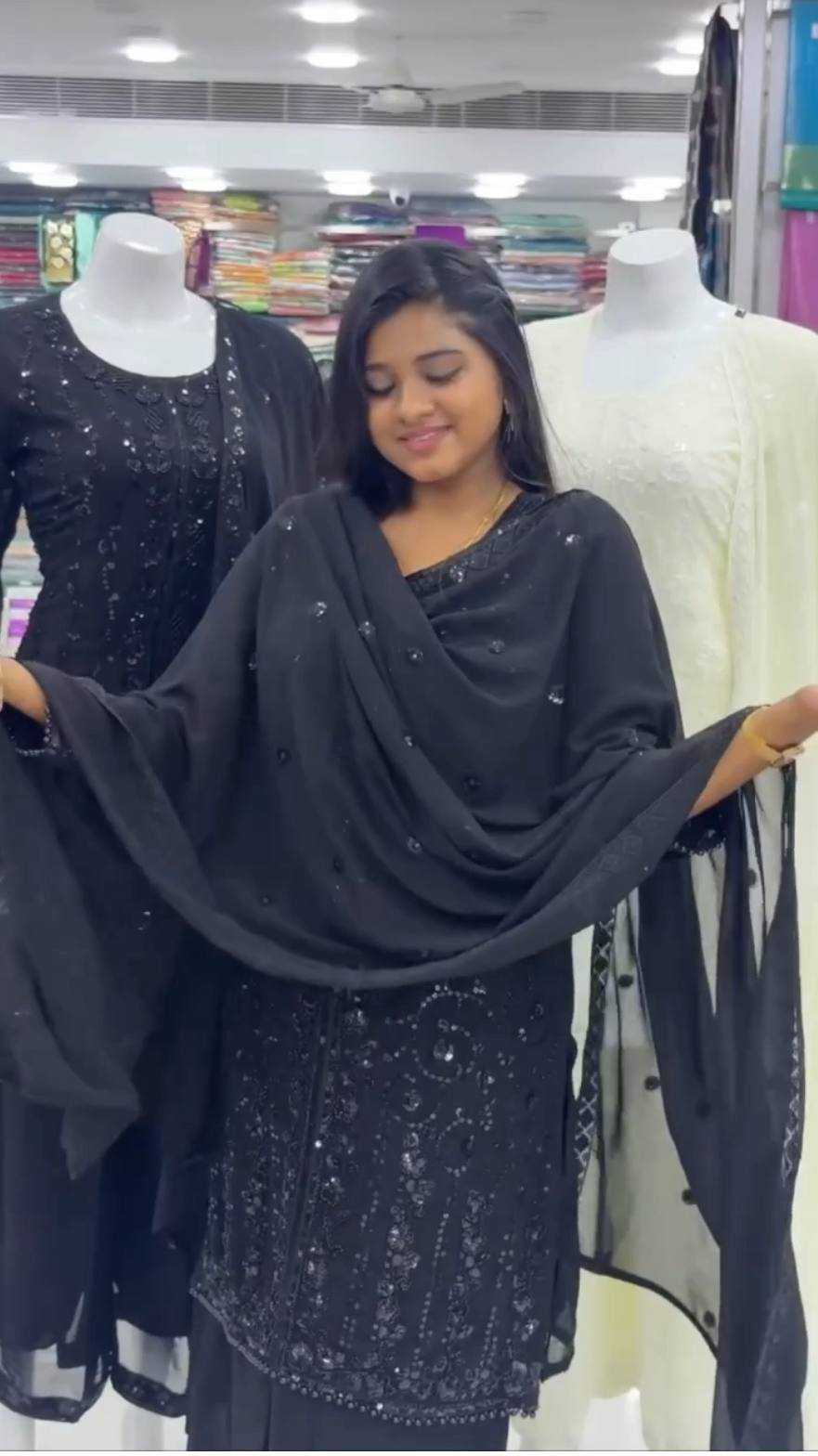 Ynf Georgette KESH523 075 Suits & Dresses Wholesale Embroidery Suits Georgette Suit Black Salwar Suit Manufacturer