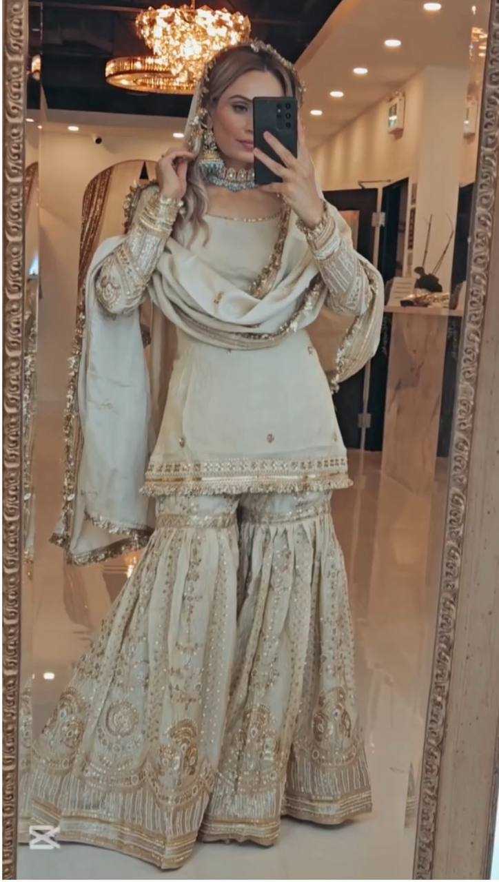 Ynf Georgette KESH523 078 Suits & Dresses Wholesale Embroidery Suits Georgette Suit White Salwar Suit Manufacturer