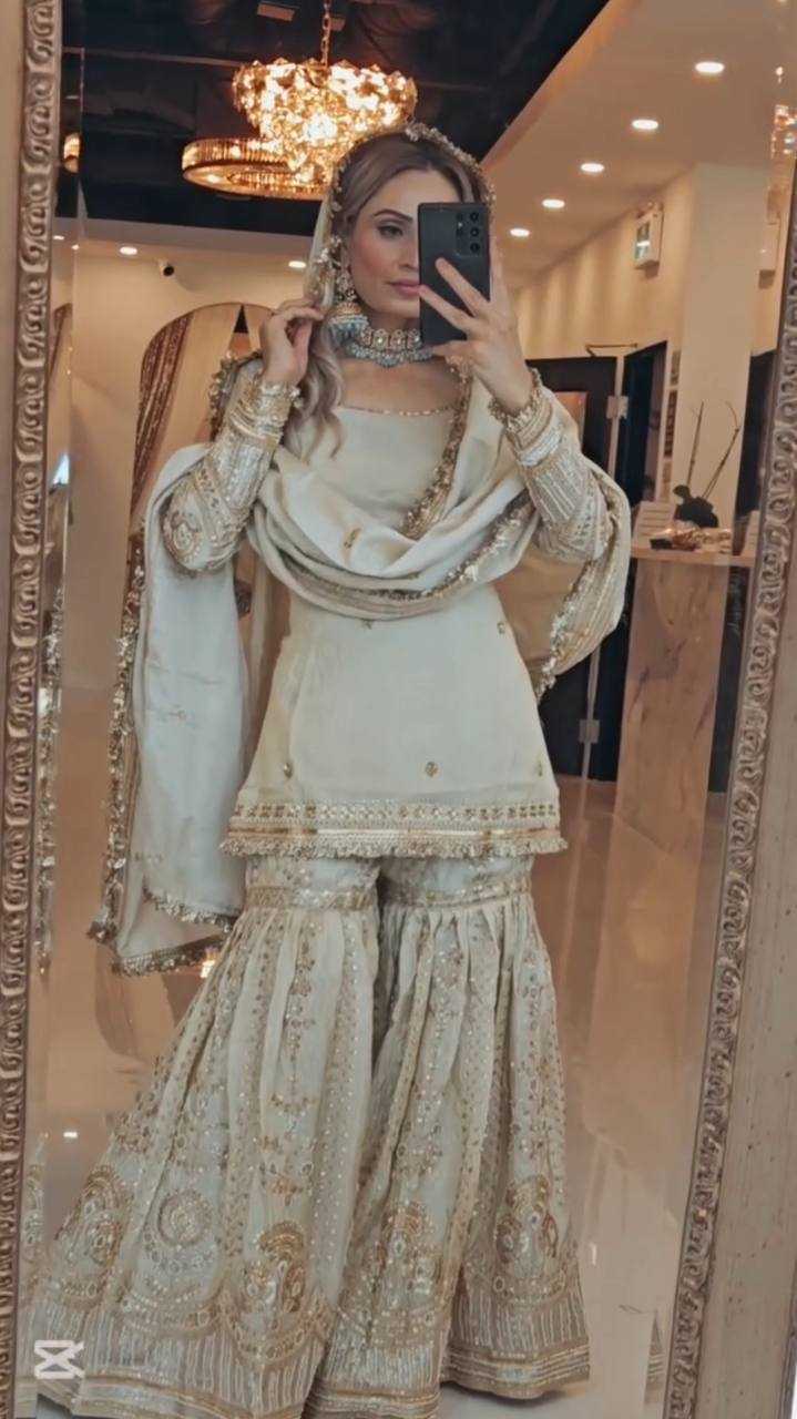 Ynf Georgette KESH523 078 Suits & Dresses Wholesale Embroidery Suits Georgette Suit White Salwar Suit Manufacturer